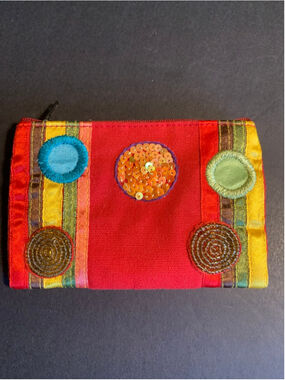 Women's Unbranded Red Multicolor Embellished Clutch change purse One Size